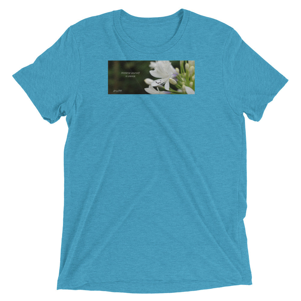 Agapanthus-Indigo Frost.  “Immerse yourself in silence”. Short sleeve t-shirt