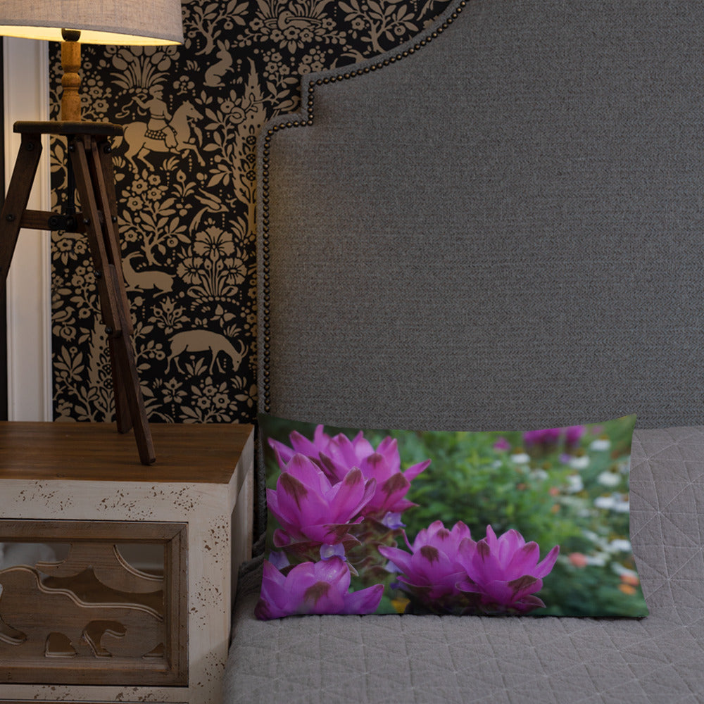 Pink Siam Tulips Premium Pillow with White Back
