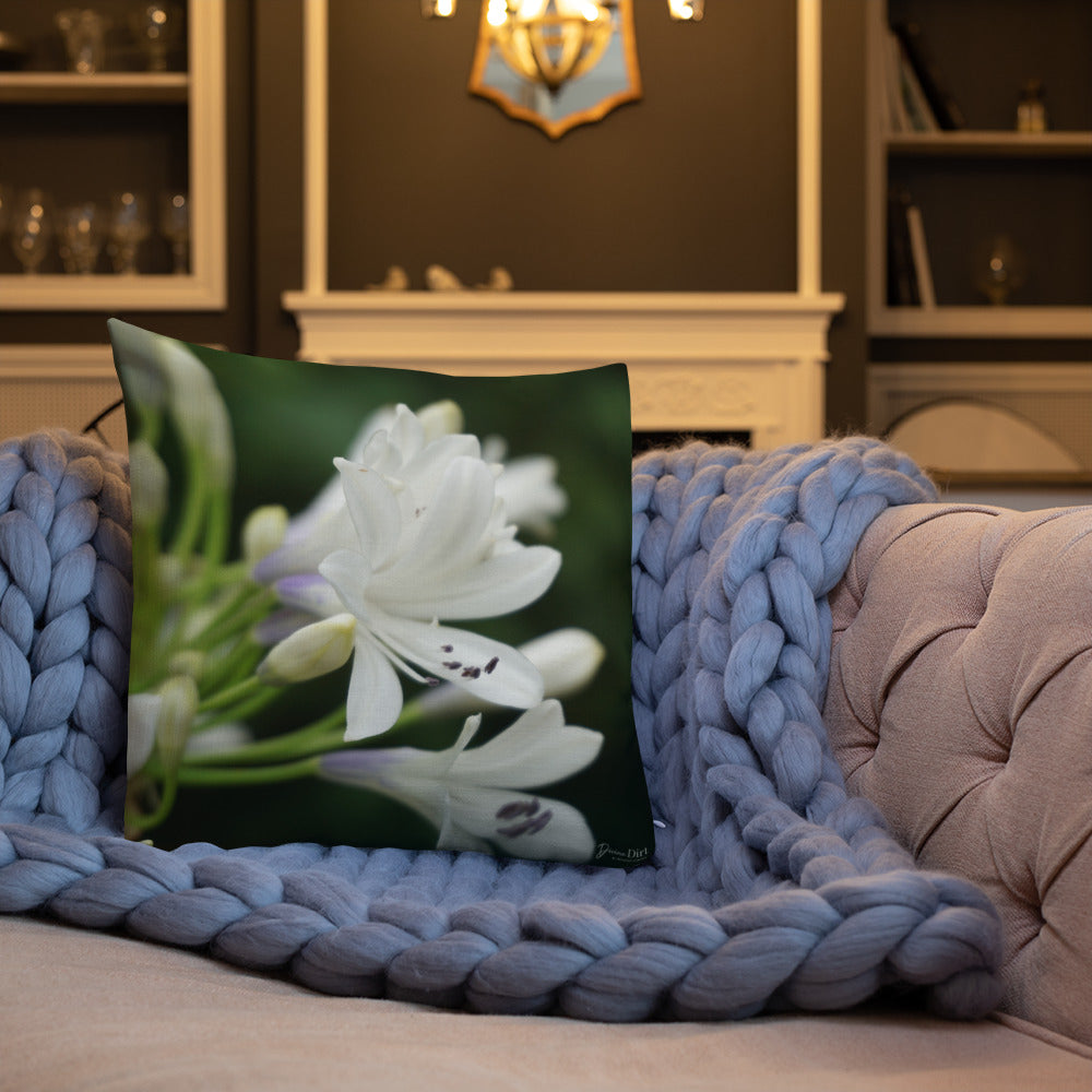 White Agapanthus 'Indigo Frost'  Premium Pillow with White Back