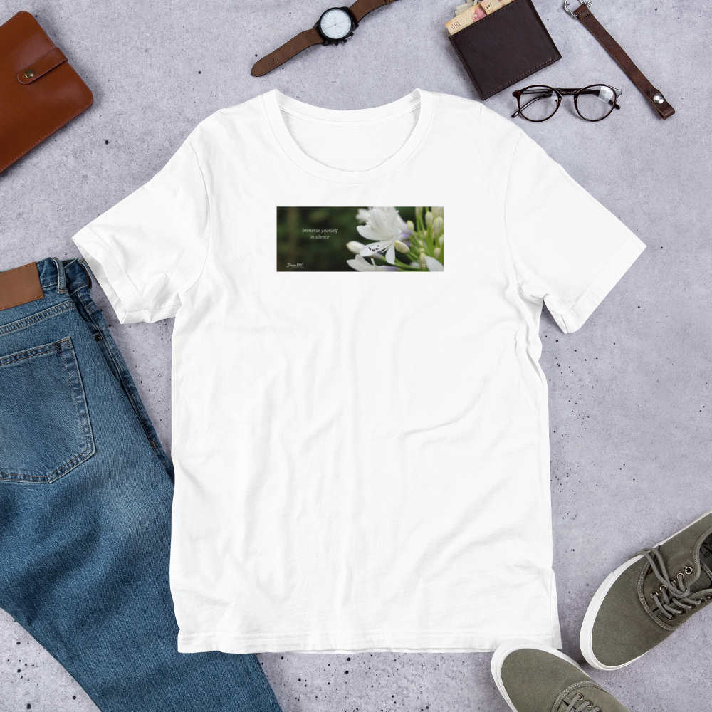 Agapanthus-Indigo Frost.   “Immerse yourself in silence”.   Short-Sleeve Unisex T-Shirt