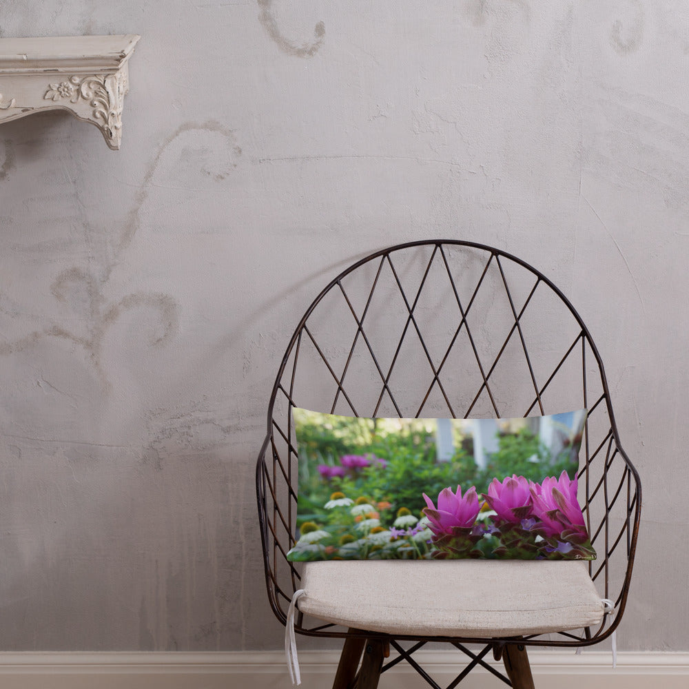 Pink Siam Tulips Premium Pillow with White Back