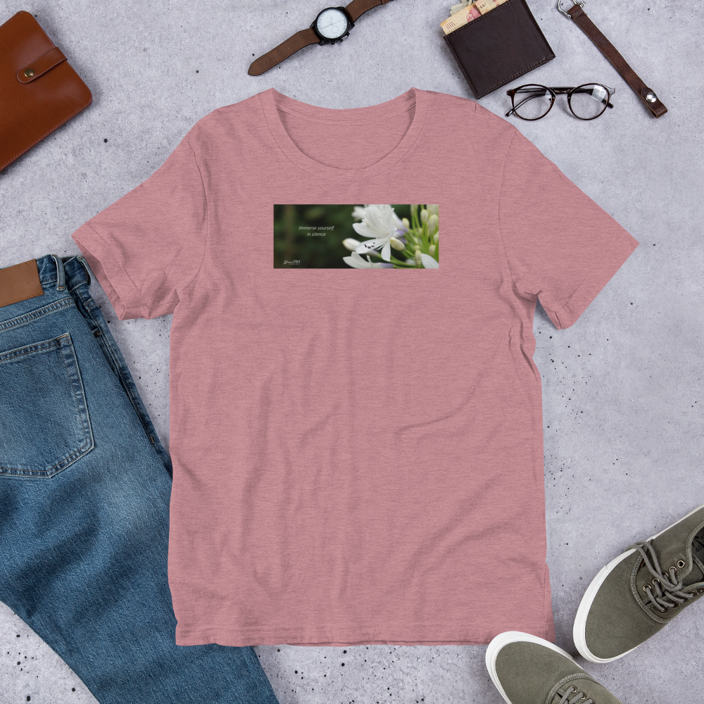 Agapanthus-Indigo Frost.   “Immerse yourself in silence”.   Short-Sleeve Unisex T-Shirt