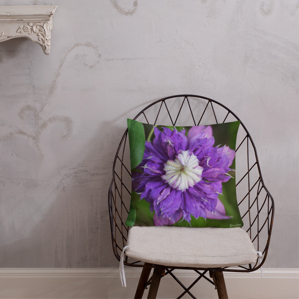 Purple Clematis Premium Pillow with White Back