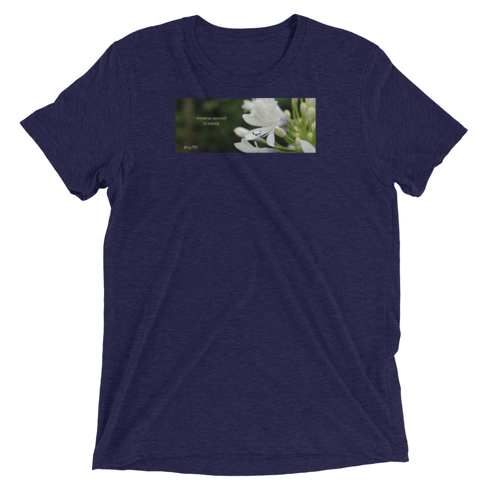 Agapanthus-Indigo Frost.  “Immerse yourself in silence”. Short sleeve t-shirt