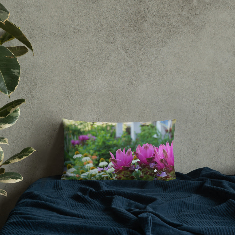 Pink Siam Tulips Premium Pillow with White Back