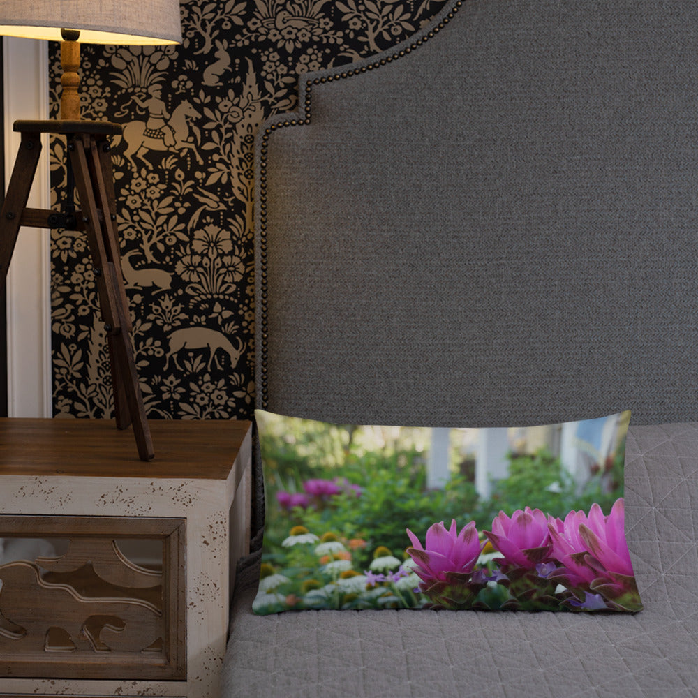Pink Siam Tulips Premium Pillow with White Back