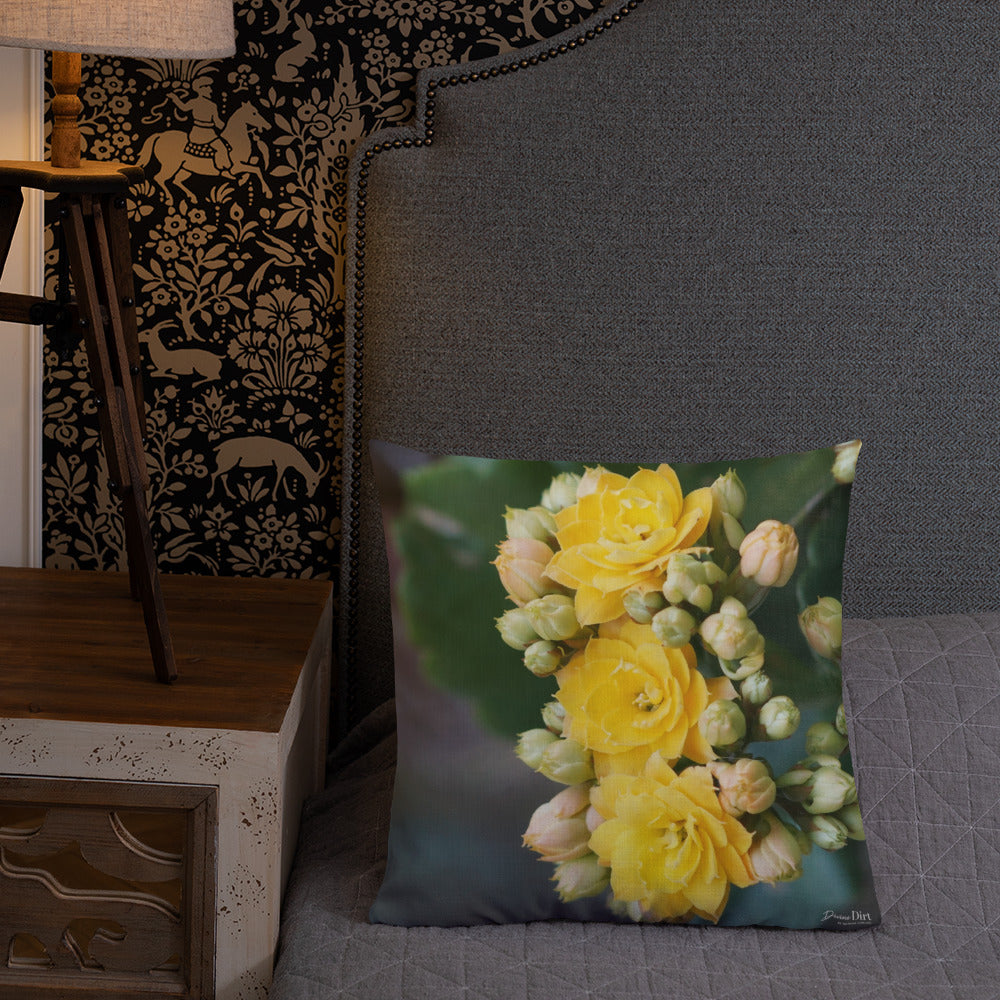 Yellow Kalanchoe Premium Pillow with Light Grey Back