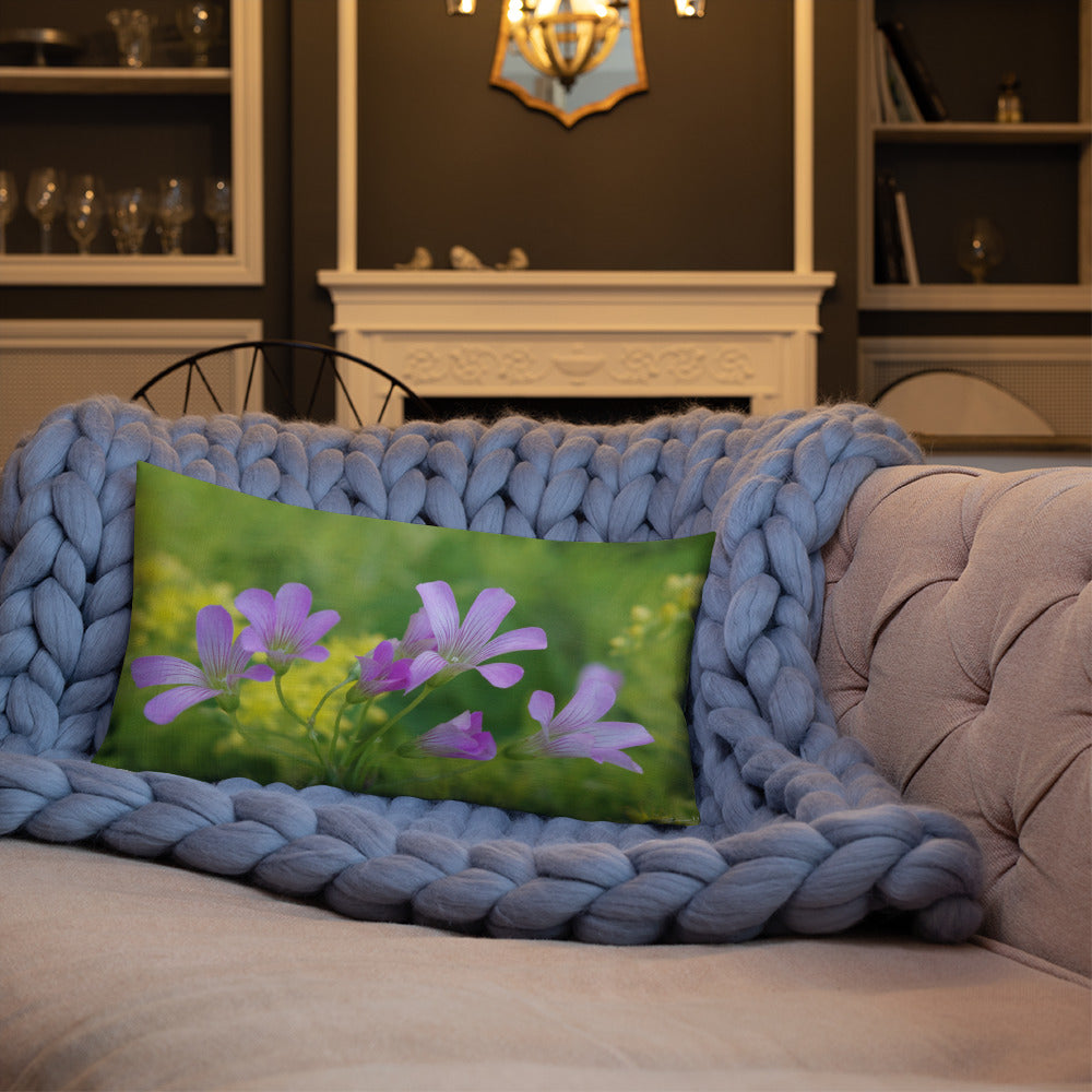 Pink Oxalis & Sedum Premium Pillow with Yellow Back