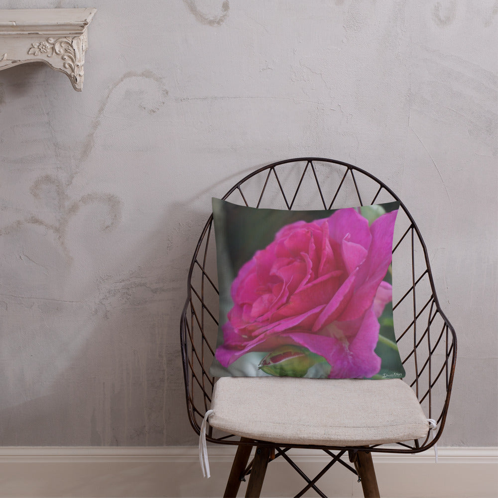 Pink Brindabella Rose  Premium Pillow-Light Grey Back