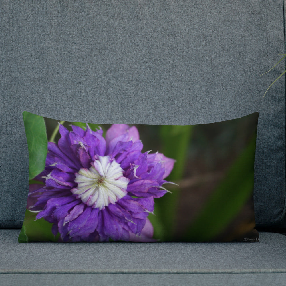 Purple Clematis Premium Pillow with Purple Back 20x12