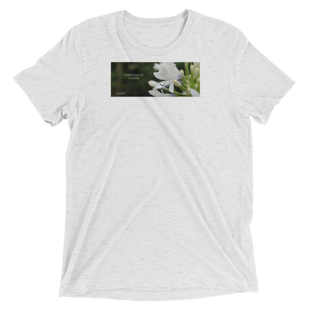 Agapanthus-Indigo Frost.  “Immerse yourself in silence”. Short sleeve t-shirt