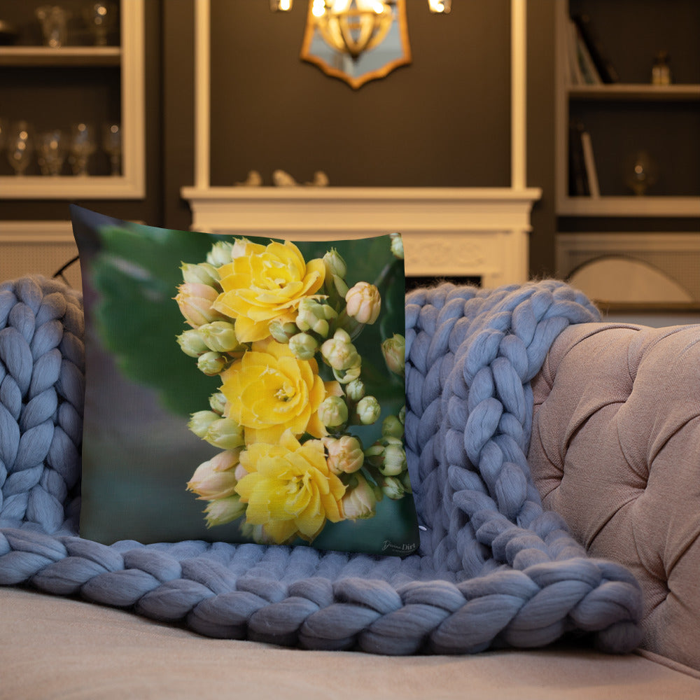 Yellow Kalanchoe Premium Pillow with Teal Back