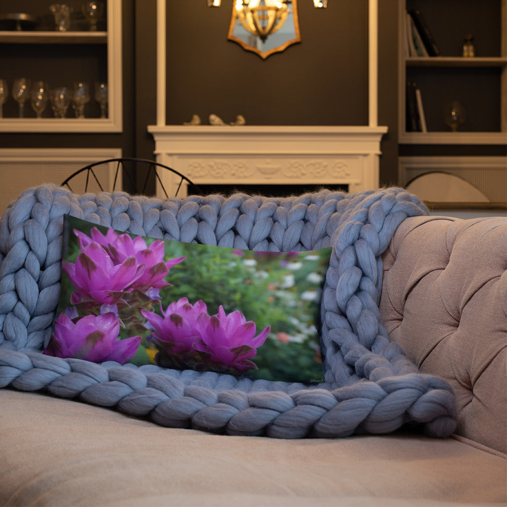 Pink Siam Tulips Premium Pillow with White Back