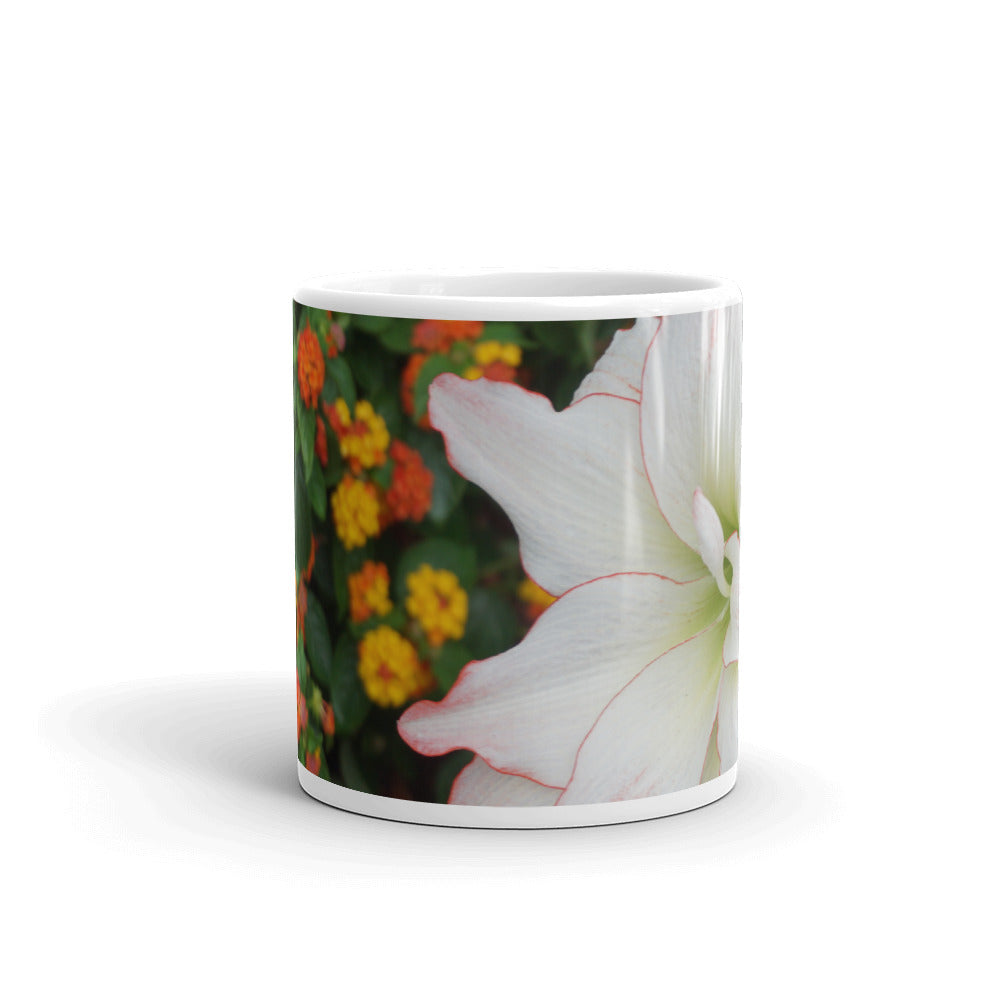 White Amaryllis with orange lantana  without a message