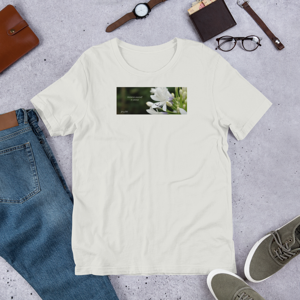 Agapanthus-Indigo Frost.   “Immerse yourself in silence”.   Short-Sleeve Unisex T-Shirt
