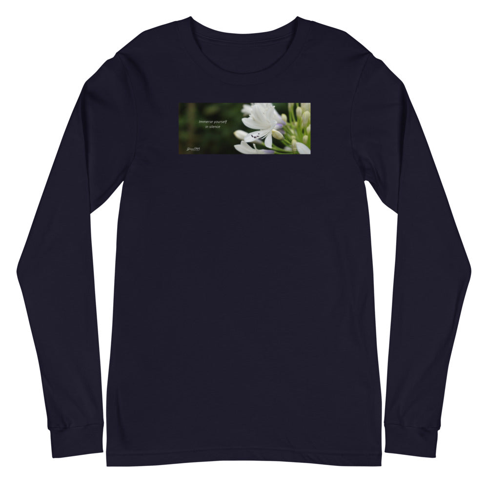 Agapanthus-Indigo Frost. “Immerse yourself in silence”.  Unisex Long Sleeve Tee