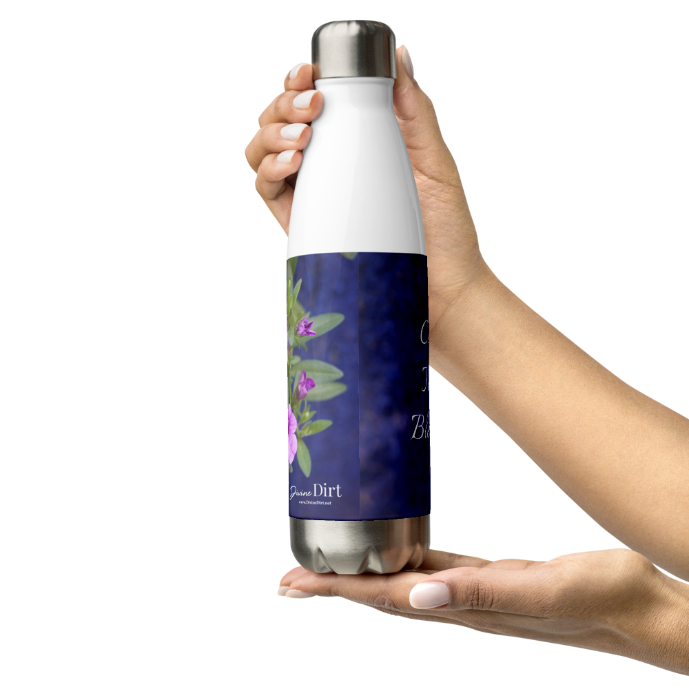 Purple Petunias 'Count Your Blessings' Stainless Steel Water Bottle