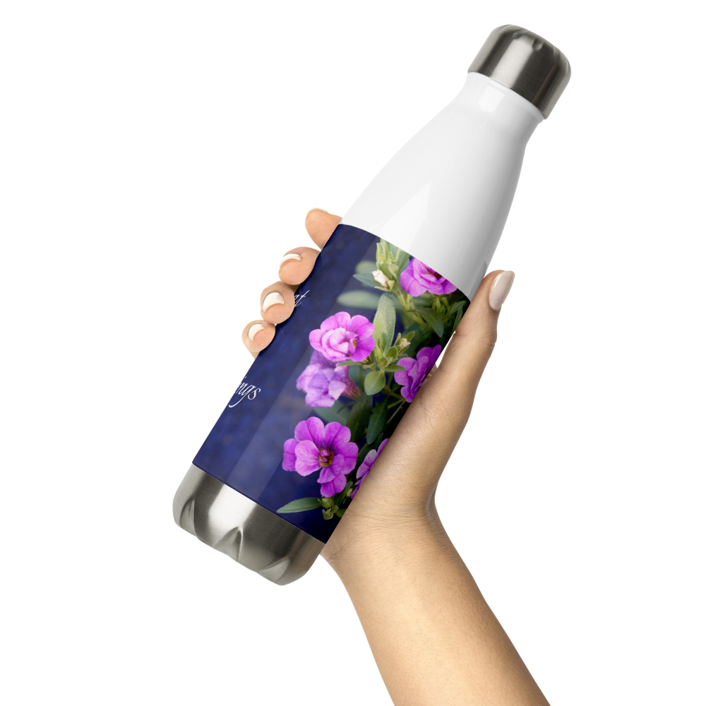 Purple Petunias 'Count Your Blessings' Stainless Steel Water Bottle