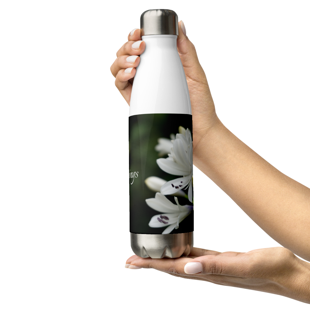 White Agapanthus Stainless Steel Water Bottle 'Blessings'
