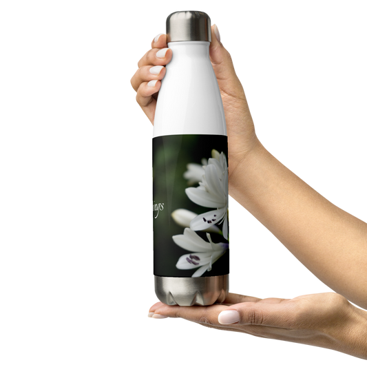 White Agapanthus Stainless Steel Water Bottle 'Blessings'