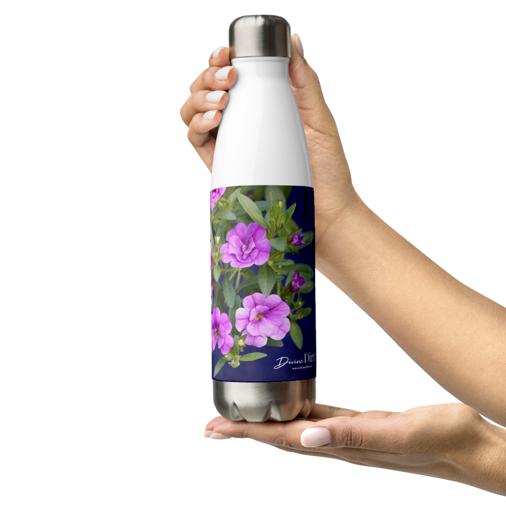 Purple Petunias 'Count Your Blessings' Stainless Steel Water Bottle