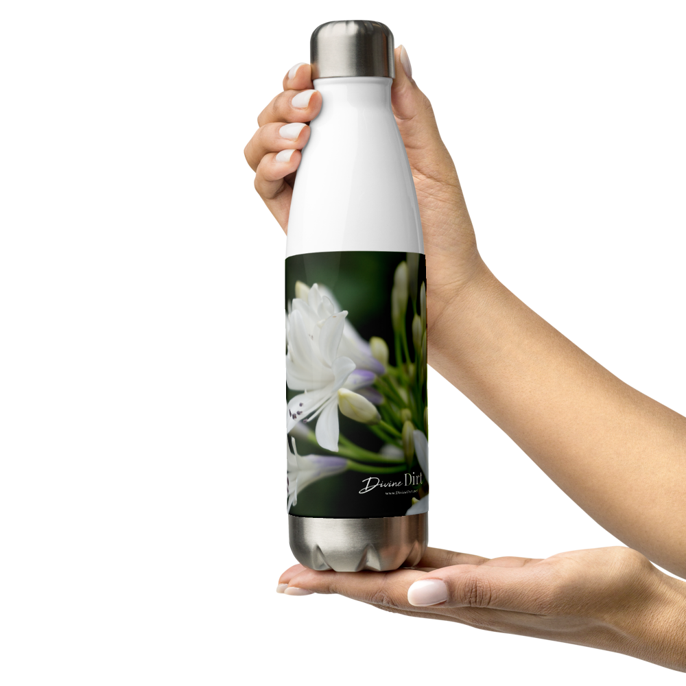 White Agapanthus Stainless Steel Water Bottle 'Blessings'