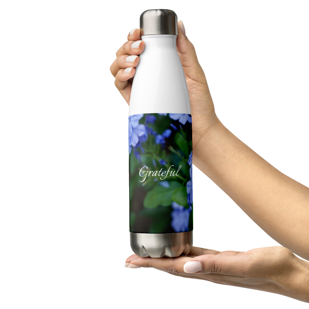 Blue Plumbago 'Grateful' Stainless Steel Water Bottle