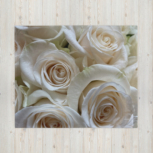 White Roses Throw Blanket  'Unfolding of Life'